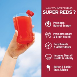 COUNTRY FARMS Super Reds, Energizing Polyphenol Superfood, 48 Super Fruits and Berries, Powerful Antioxidants and Polyphenols, Supports Energy, 20 Servings, Mixed Berry Flavor