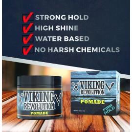 Viking Revolution Pomade for Men 4oz - Firm Strong Hold & High Shine for Classic Styling - Water Based & Easy to Wash Out (Firm, 1 Pack) Viking Revolution Pomade for Men 4oz - Firm Strong Hold & High Shine for Classic Styling - Water Based & Easy to Wash Out (Firm, 1 Pack)