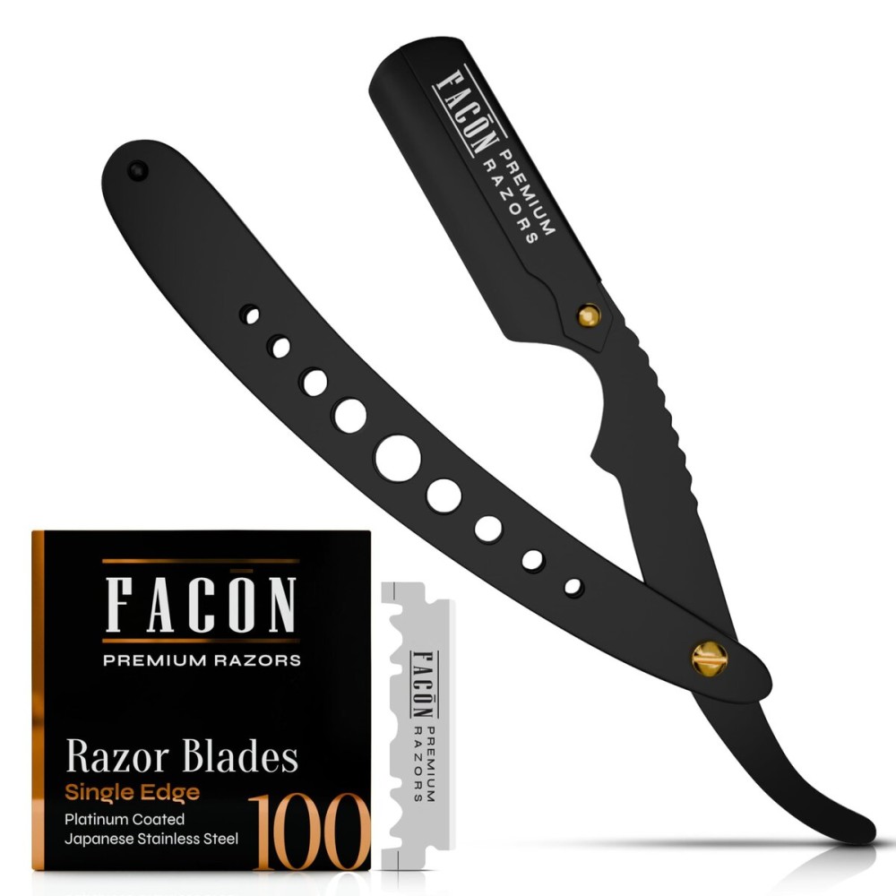 Facn Straight Razors for Men - Professional Barber Straight Edge Razor Kit with 100 Blades, Classic Stainless Steel Barbero Shaver for a Smooth & Precise Shave, Premium Barber Razor for Men\'s Shaving Facn Straight Razors for Men - Professional Barber Straight Edge Razor Kit with 100 Blades, Classic Stainless Steel Barbero Shaver for a Smooth & Precise Shave, Premium Barber Razor for Men\'s Shaving