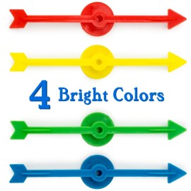 12-Pack of Arrow Game Spinners in 4 Rainbow Colors, 3 Arrows Per Color - Assorted Set of 4-inch Plastic Spinner Game Pieces for DIY Board Games, Replacement Pieces, Projects & Classroom Activities