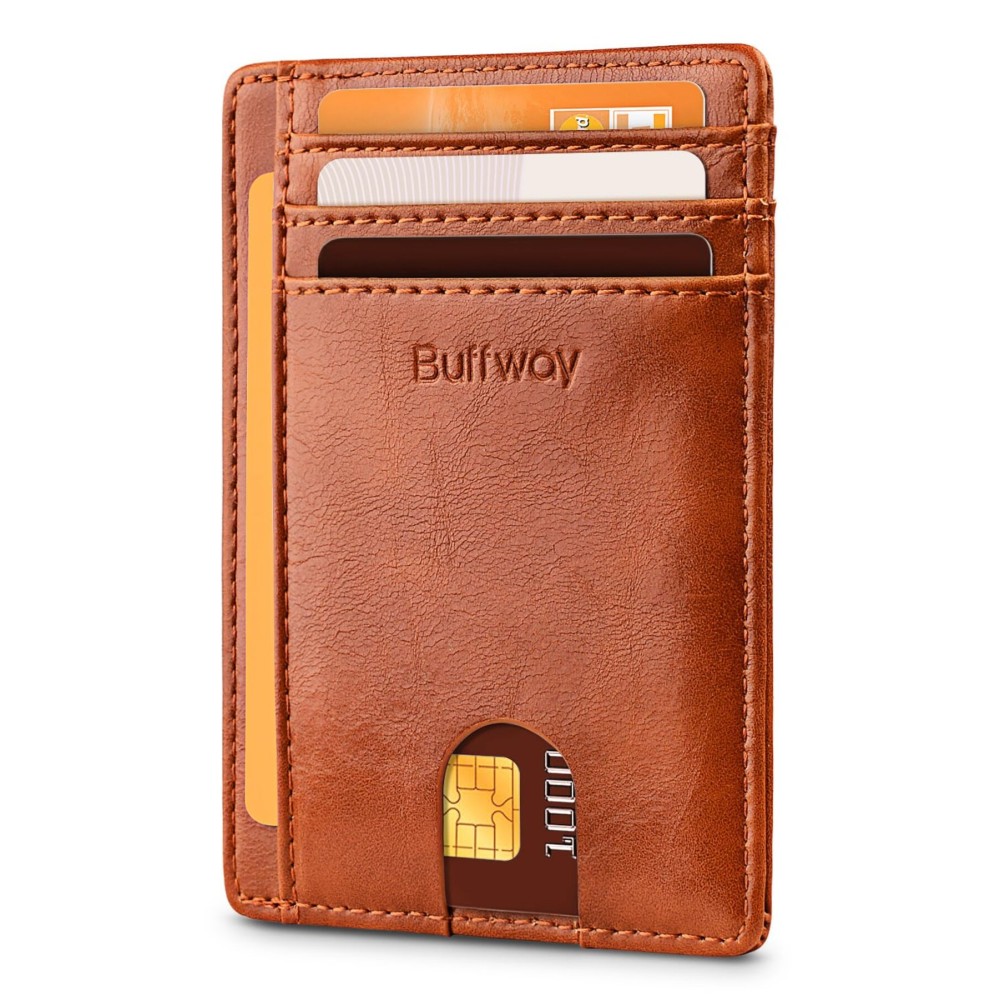 Buffway Slim Minimalist Front Pocket RFID Blocking Leather Wallets for Men and Women - Alaska Brown Buffway Slim Minimalist Front Pocket RFID Blocking Leather Wallets for Men and Women - Alaska Brown