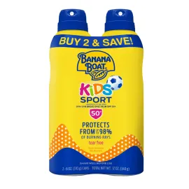 Banana Boat Sport Kids Sunscreen Spray SPF 50, Twin Pack | Spray Sunscreen for Kids, Childrens Sunblock SPF 50, Oxybenzone-Free, 6oz each