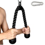 Tricep Rope 27 & 35 inches 2 Colors Fitness Attachment Cable Machine Pulldown Heavy Duty Coated Nylon Rope with Solid Rubber Ends (27\'\' Black)