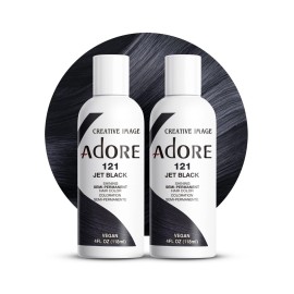 Adore Semi Permanent Hair Color - Vegan and Cruelty-Free Black Hair Dye - 4 Fl Oz - 121 Jet Black (Pack of 2)