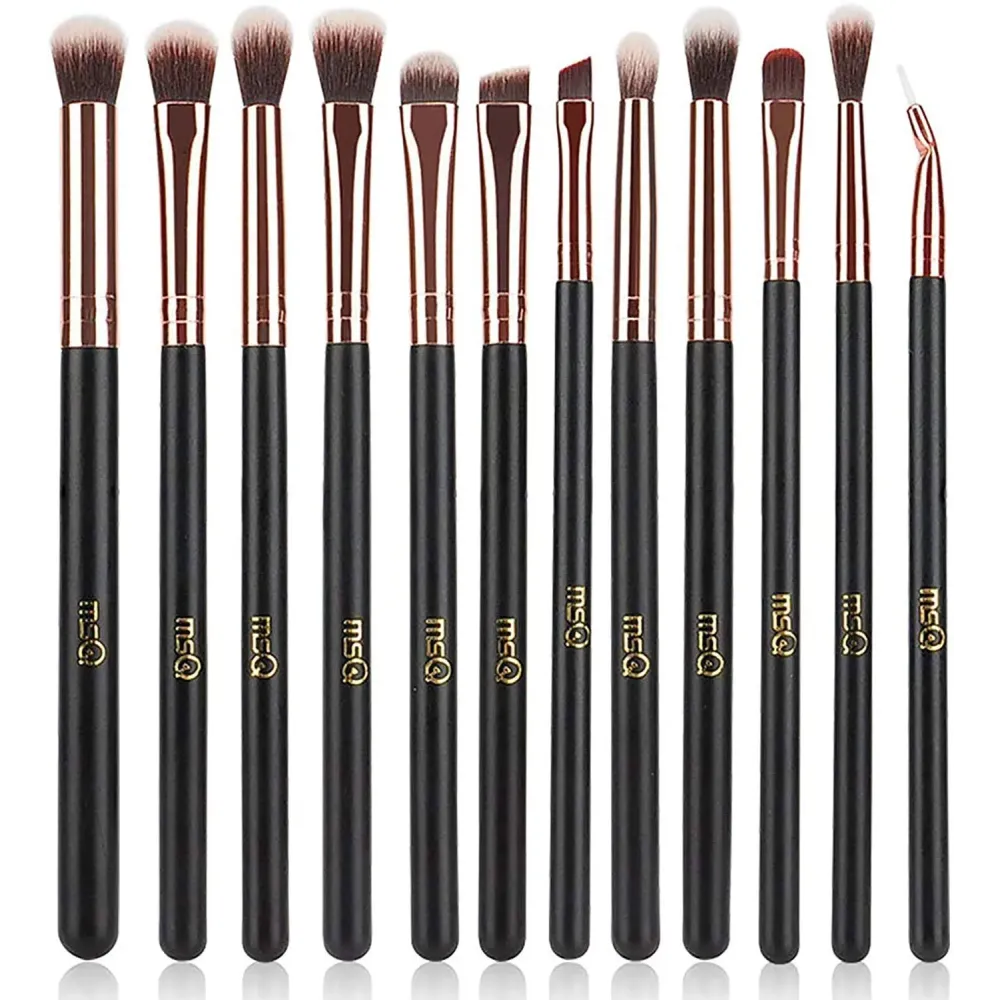 MSQ Eye Makeup Brushes 12pcs Rose Gold Eyeshadow Makeup Brushes Set with Soft Synthetic Hairs & Real Wood Handle for Eyeshadow, Eyebrow, Eyeliner, Blending(without bag)