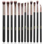 MSQ Eye Makeup Brushes 12pcs Rose Gold Eyeshadow Makeup Brushes Set with Soft Synthetic Hairs & Real Wood Handle for Eyeshadow, Eyebrow, Eyeliner, Blending(without bag)