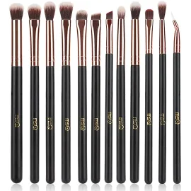 MSQ Eye Makeup Brushes 12pcs Rose Gold Eyeshadow Makeup Brushes Set with Soft Synthetic Hairs & Real Wood Handle for Eyeshadow, Eyebrow, Eyeliner, Blending(without bag)