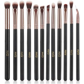 MSQ Eye Makeup Brushes 12pcs Rose Gold Eyeshadow Makeup Brushes Set with Soft Synthetic Hairs & Real Wood Handle for Eyeshadow, Eyebrow, Eyeliner, Blending(without bag)