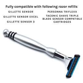 Taconic Shave, Gillette Sensor & Sensor Excel Compatible Heavyweight Triple Blade Pivot Head Razor, Includes 1 Preloaded Blade - Delivers a Smooth, Close & Comfortable Shave Taconic Shave, Gillette Sensor & Sensor Excel Compatible Heavyweight Triple Blade Pivot Head Razor, Includes 1 Preloaded Blade - Delivers a Smooth, Close & Comfortable Shave
