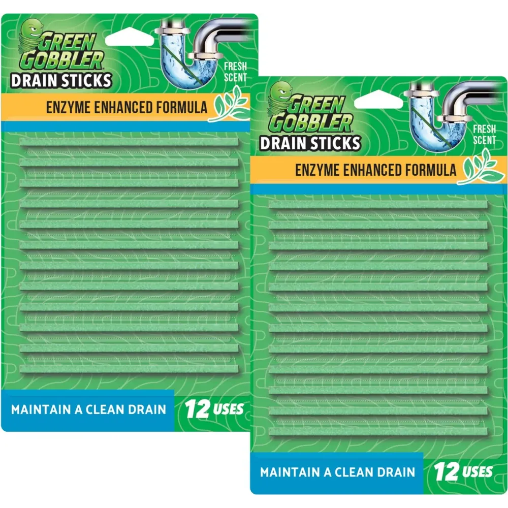 Green Gobbler Drain Cleaner & Deodorizer FRESH SCENT Sticks for Toilet Tanks, Sinks, Bathtub Drains, Washing Machine Drains and Garbage Disposals - 24 Pieces Green Gobbler Drain Cleaner & Deodorizer FRESH SCENT Sticks for Toilet Tanks, Sinks, Bathtub Drains, Washing Machine Drains and Garbage Disposals - 24 Pieces