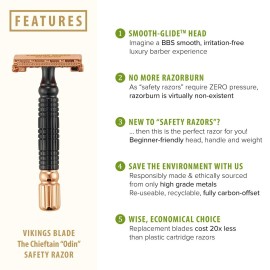 VIKINGS BLADE Double Edge Safety Razor for Men + 5 Swedish Steel Blades + Luxury Case. Smooth, Reusable, Eco-Friendly (Chieftain Odin) VIKINGS BLADE Double Edge Safety Razor for Men + 5 Swedish Steel Blades + Luxury Case. Smooth, Reusable, Eco-Friendly (Chieftain Odin)