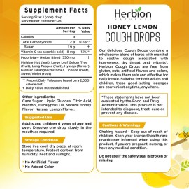 HERBION Naturals Cough Drops with Natural Honey Lemon Flavor, Dietary Supplement, Soothes Cough, for Adults and Children Over 6 Years, 25 Drops, No Artificial Flavor, No Added Color. HERBION Naturals Cough Drops with Natural Honey Lemon Flavor, Dietary Supplement, Soothes Cough, for Adults and Children Over 6 Years, 25 Drops, No Artificial Flavor, No Added Color.