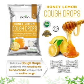 HERBION Naturals Cough Drops with Natural Honey Lemon Flavor, Dietary Supplement, Soothes Cough, for Adults and Children Over 6 Years, 25 Drops, No Artificial Flavor, No Added Color. HERBION Naturals Cough Drops with Natural Honey Lemon Flavor, Dietary Supplement, Soothes Cough, for Adults and Children Over 6 Years, 25 Drops, No Artificial Flavor, No Added Color.