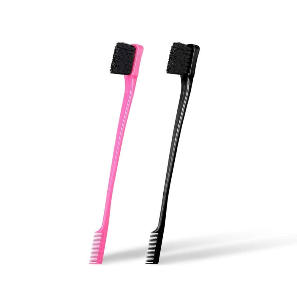 Foxi Fresh Double Sided Edge Control Hair Brush Comb Combo Pack 2 Pieces Pink and Black Foxi Fresh Double Sided Edge Control Hair Brush Comb Combo Pack 2 Pieces Pink and Black
