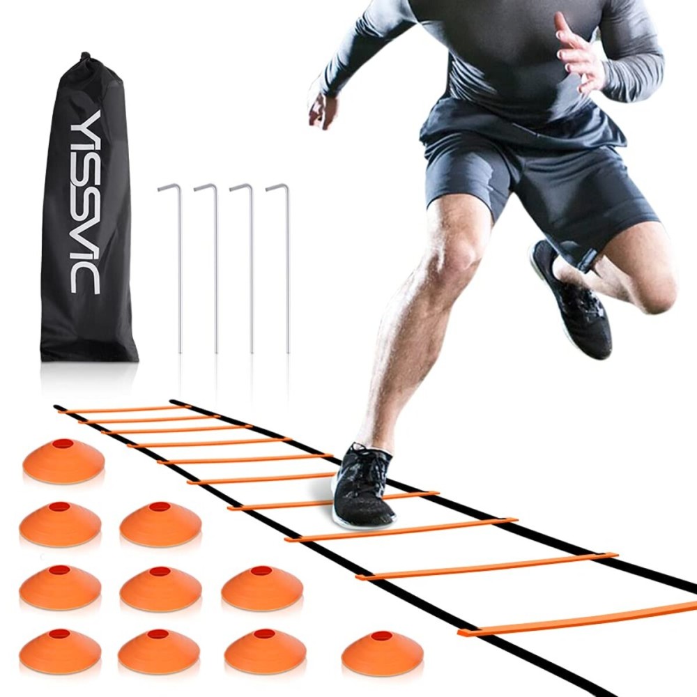 YISSVIC Agility Ladder and Cones 20 Feet 12 Adjustable Rungs Fitness Speed Training Equipment (20 feet, Light Orange) YISSVIC Agility Ladder and Cones 20 Feet 12 Adjustable Rungs Fitness Speed Training Equipment (20 feet, Light Orange)