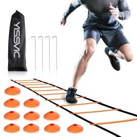 YISSVIC Agility Ladder and Cones 20 Feet 12 Adjustable Rungs Fitness Speed Training Equipment (20 feet, Light Orange) YISSVIC Agility Ladder and Cones 20 Feet 12 Adjustable Rungs Fitness Speed Training Equipment (20 feet, Light Orange)