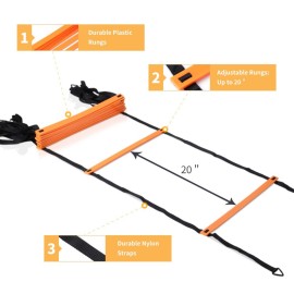 YISSVIC Agility Ladder and Cones 20 Feet 12 Adjustable Rungs Fitness Speed Training Equipment (20 feet, Light Orange) YISSVIC Agility Ladder and Cones 20 Feet 12 Adjustable Rungs Fitness Speed Training Equipment (20 feet, Light Orange)