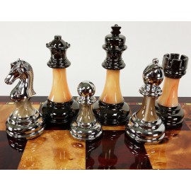 HPL 3 1/2 inch King Staunton Chrome & Black Chrome Weighted Pro Plastic Chess Men Pieces Set - NO Board