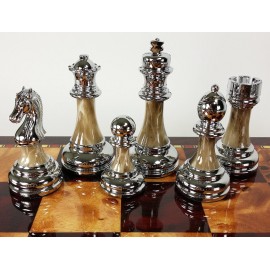 HPL 3 1/2 inch King Staunton Chrome & Black Chrome Weighted Pro Plastic Chess Men Pieces Set - NO Board HPL 3 1/2 inch King Staunton Chrome & Black Chrome Weighted Pro Plastic Chess Men Pieces Set - NO Board