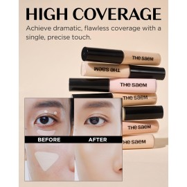 THE SAEM Cover Perfection Tip Concealer, Liquid Multi-Use Concealer, Full Coverage Makeup for Acne Dark Spots Dark Circles Hyperpigmentation and Blemishes, 0.2 fl.oz. (1.25 Light Beige)