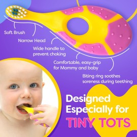 Trueocity Baby Toothbrush 4 Pack & Bonus Silicone Finger Brush, Soft Bristles, Toddler Toothbrushes, Infant & Training w/Teething Handle, 0-2 Years, Pink Set Trueocity Baby Toothbrush 4 Pack & Bonus Silicone Finger Brush, Soft Bristles, Toddler Toothbrushes, Infant & Training w/Teething Handle, 0-2 Years, Pink Set
