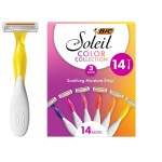 BIC Soleil Smooth Colors Women\'s Disposable with 3 Blade Razors, Razors for Women, 14-Pack