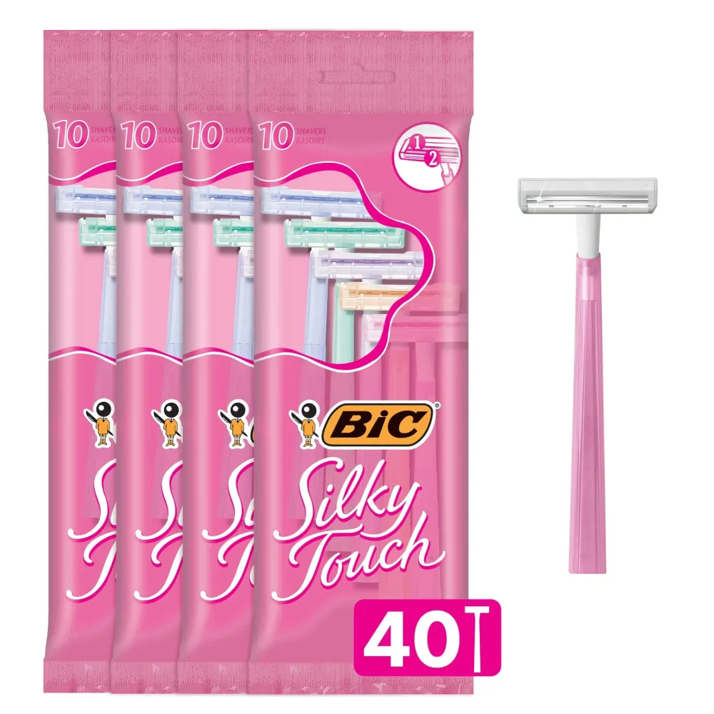 BIC Silky Touch Women\'s Disposable Razors, With 2 Blades, Pretty Pastel Razor Handles, 40 Count Value Pack of Womens Razors BIC Silky Touch Women\'s Disposable Razors, With 2 Blades, Pretty Pastel Razor Handles, 40 Count Value Pack of Womens Razors