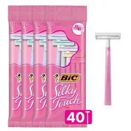 BIC Silky Touch Women\'s Disposable Razors, With 2 Blades, Pretty Pastel Razor Handles, 40 Count Value Pack of Womens Razors