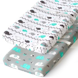 Stretchy Changing Pad Covers for Boys Girls,2 Pack Jersey Knit,Elephant & Whale