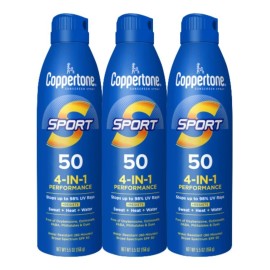 Coppertone Sport Sunscreen Spray SPF 50, Water Resistant Spray Sunscreen Bulk Pack, 5.5 Oz, Pack of 3 (Packaging May Vary)