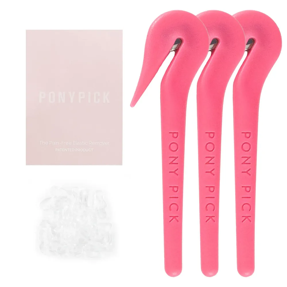 THE PONY PICK Hair Elastic Rubber Bands Cutter Tool - Easy To Use, Pain Free, No Hair Damage - Ponytail Cutter Tool for Kids & Toddlers (3 Packs of Pony Pick & 50 Clear Hair Elastics) THE PONY PICK Hair Elastic Rubber Bands Cutter Tool - Easy To Use, Pain Free, No Hair Damage - Ponytail Cutter Tool for Kids & Toddlers (3 Packs of Pony Pick & 50 Clear Hair Elastics)