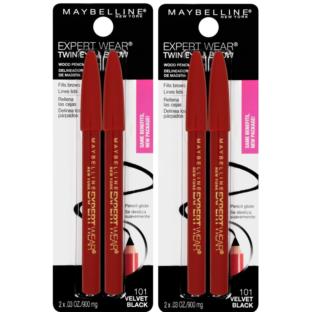 Maybelline New York Expert Wear Twin Brow & Eye Pencils Makeup, Velvet Black, 2 Count Twin (total 4 pencils ), 2 Count (Pack of 2) Maybelline New York Expert Wear Twin Brow & Eye Pencils Makeup, Velvet Black, 2 Count Twin (total 4 pencils ), 2 Count (Pack of 2)