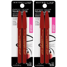 Maybelline New York Expert Wear Twin Brow & Eye Pencils Makeup, Velvet Black, 2 Count Twin (total 4 pencils ), 2 Count (Pack of 2)