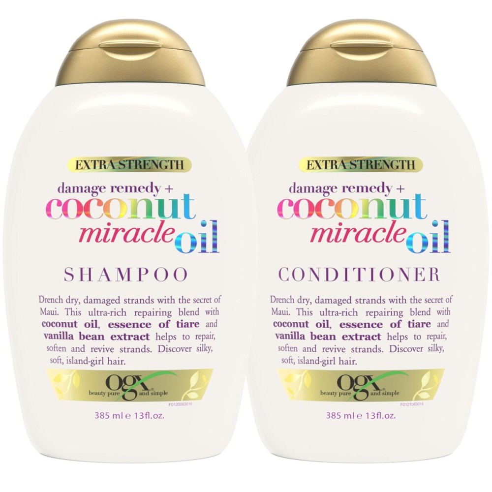 OGX Extra Strength Damage Remedy + Coconut Miracle Oil Shampoo & Conditioner for Dry, Frizzy or Coarse Hair, Hydrating & Flyaway Taming Conditioner, Paraben-Free, Sulfate-Free, 13 Fl Oz, 2 Pack OGX Extra Strength Damage Remedy + Coconut Miracle Oil Shampoo & Conditioner for Dry, Frizzy or Coarse Hair, Hydrating & Flyaway Taming Conditioner, Paraben-Free, Sulfate-Free, 13 Fl Oz, 2 Pack