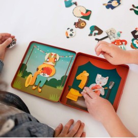 Petit Collage Magnetic Play Set, Animal Band - Mix & Match Magnetic Game Board, Ideal for Ages 3+ - Includes 2 Magnetic Scenes and over 25 Magnet Pieces, Ideal Travel Activity for Kids