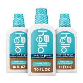 Hello Peace Out Plaque, Antigingivitis Alcohol Free Mouthwash, Natural Mint with Aloe Vera and Coconut Oil, Fluoride Free, Vegan, SLS Free and Gluten Free, 16 Ounce (Pack of 3) Hello Peace Out Plaque, Antigingivitis Alcohol Free Mouthwash, Natural Mint with Aloe Vera and Coconut Oil, Fluoride Free, Vegan, SLS Free and Gluten Free, 16 Ounce (Pack of 3)