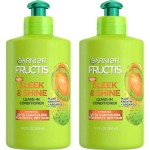 Garnier Fructis Sleek & Shine Leave-In Conditioning Cream for Frizzy, Dry Hair, Plant Keratin + Argan Oil, 10.2 Fl Oz, 2 Count (Packaging May Vary)