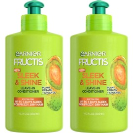 Garnier Fructis Sleek & Shine Leave-In Conditioning Cream for Frizzy, Dry Hair, Plant Keratin + Argan Oil, 10.2 Fl Oz, 2 Count (Packaging May Vary) Garnier Fructis Sleek & Shine Leave-In Conditioning Cream for Frizzy, Dry Hair, Plant Keratin + Argan Oil, 10.2 Fl Oz, 2 Count (Packaging May Vary)