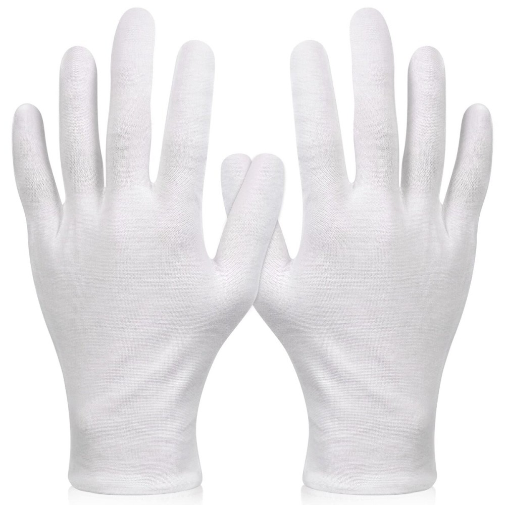 Paxcoo 6 Pairs XL White Cotton Gloves for Dry Hand Moisturizing Cosmetic Eczema Hand Spa and Jewelry Inspection Paxcoo 6 Pairs XL White Cotton Gloves for Dry Hand Moisturizing Cosmetic Eczema Hand Spa and Jewelry Inspection