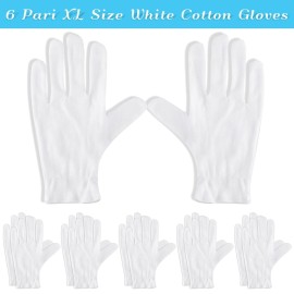 Paxcoo 6 Pairs XL White Cotton Gloves for Dry Hand Moisturizing Cosmetic Eczema Hand Spa and Jewelry Inspection Paxcoo 6 Pairs XL White Cotton Gloves for Dry Hand Moisturizing Cosmetic Eczema Hand Spa and Jewelry Inspection