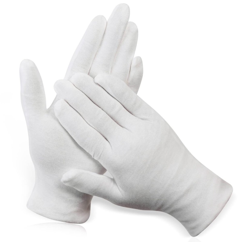 Paxcoo 12 Pairs XL White Cotton Gloves for Dry Hand Moisturizing Cosmetic Eczema Hand Spa and Jewelry Inspection Paxcoo 12 Pairs XL White Cotton Gloves for Dry Hand Moisturizing Cosmetic Eczema Hand Spa and Jewelry Inspection