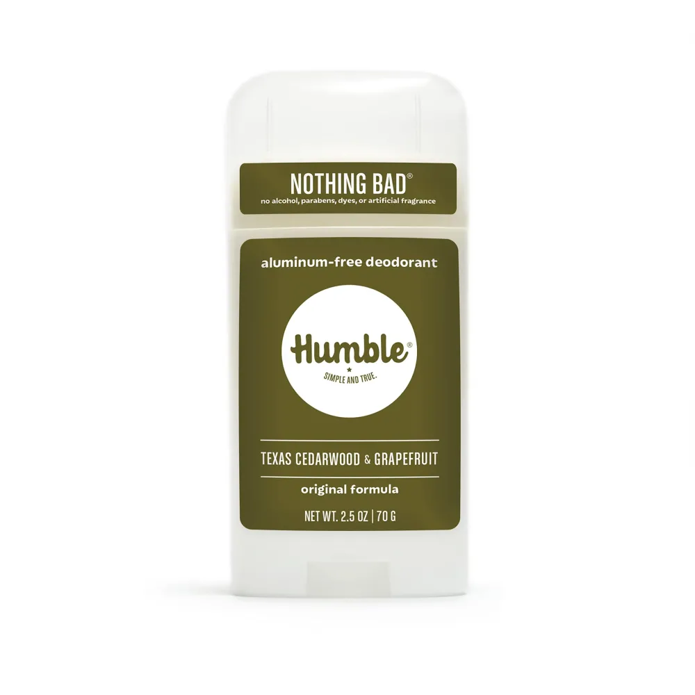 HUMBLE BRANDS Original Formula Aluminum-free Deodorant. Long Lasting Odor Control with Baking Soda and Essential Oils, Texas Cedarwood and Grapefruit, Pack of 1 HUMBLE BRANDS Original Formula Aluminum-free Deodorant. Long Lasting Odor Control with Baking Soda and Essential Oils, Texas Cedarwood and Grapefruit, Pack of 1