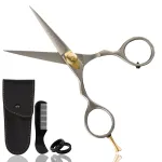 Ontaki Premium Hand-Forged Mustache & Beard Scissors 5.5 - Japanese Steel Barber Scissors - Bangs & Grooming Shears - Rest Hook Silver - Hair Shears - Beard Sheers