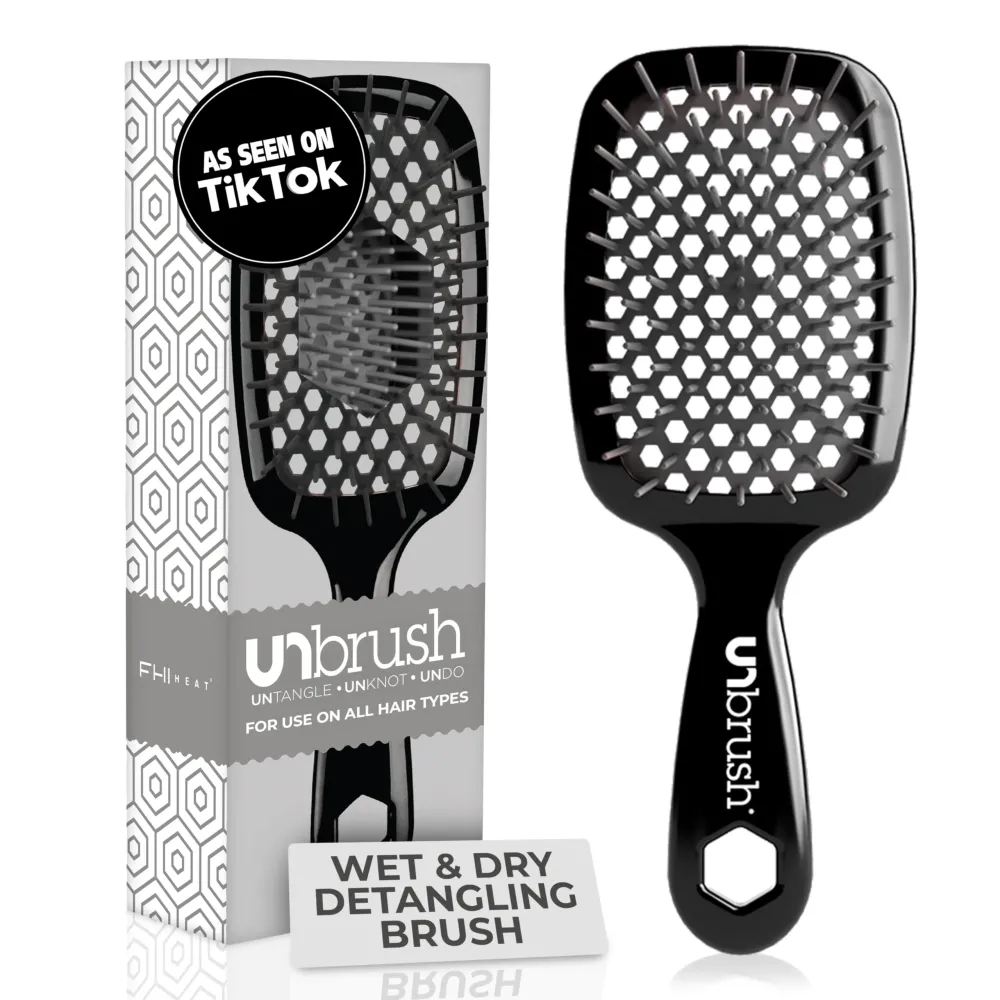 FHI Heat UNbrush Detangling Brush for Pain-Free Brushing on All Wet or Dry Hair Types - Durable DuoFlex Anti-Static Bristles, Lightweight Handle, Vented Hair Brush, Grey
