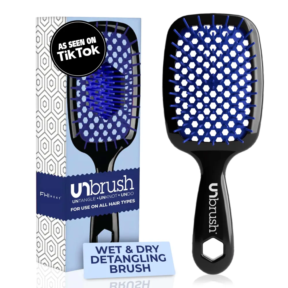 FHI Heat UNbrush Detangling Brush for Pain-Free Brushing on All Wet or Dry Hair Types - Durable DuoFlex Anti-Static Bristles, Lightweight Handle, Vented Hair Brush, Galaxy Blue