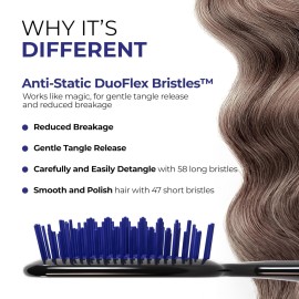 FHI Heat UNbrush Detangling Brush for Pain-Free Brushing on All Wet or Dry Hair Types - Durable DuoFlex Anti-Static Bristles, Lightweight Handle, Vented Hair Brush, Galaxy Blue