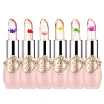 firstfly Pack of 6 Crystal Flower Jelly Lipstick, Long Lasting Nutritious Lip Balm Lips Moisturizer Magic Temperature Color Change Lip Gloss (Pink)