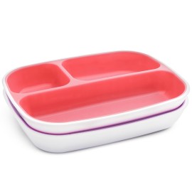 Munchkin Splash 4 Piece Toddler Divided Plate and Bowl Dining Set, Pink/Purple