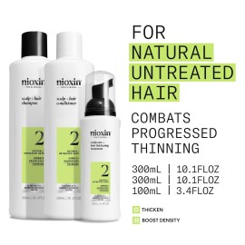 Nioxin Scalp + Hair Thickening System 2 | For Natural or Untreated Hair with Progressed Thinning| Full Size| 3 Month Supply