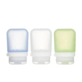 humangear GoToob+ 3-Pack (Small) | Refillable Silicone Travel Bottle | Locking Lid | Food-Safe Material, Clear/Green/Blue, Small (1.7 fl.oz; 53ml)